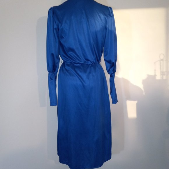 ruffled wrap dress, blouson sleeves, vintage from late 70s-80s, made in Canada - Picture 15 of 16